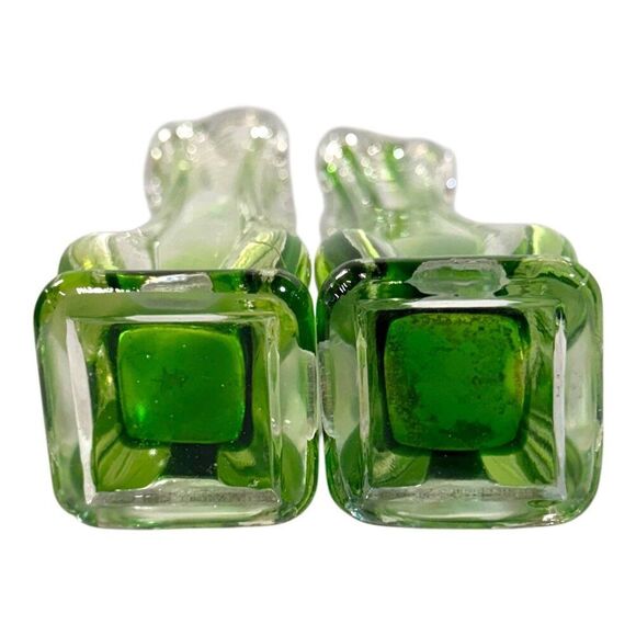 Vintage Green Fluted Swung Glass Vase Set  Lot of 2 MCM Tall Art Deco Style 10" - Picture 3 of 4